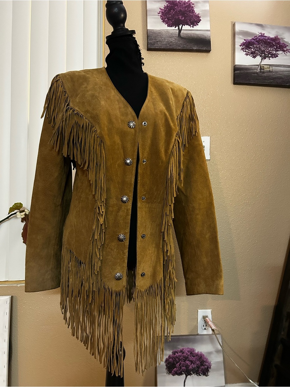 Cripple Creek Jacket Fringe Women M Western Tan Suede Biker Motorcycle Vintage - Picture 2 of 6